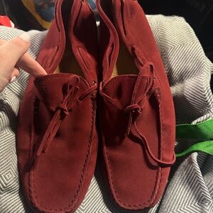 Tods Men's Red Suede Loafers Sz 10.5